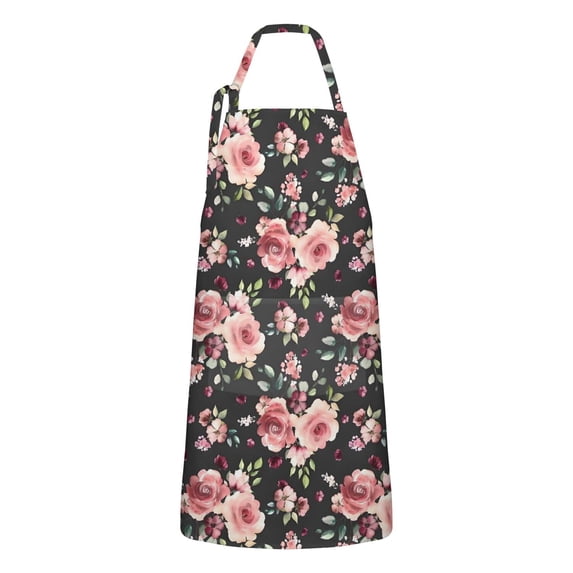 Pioneer Flower Floral Print Pattern Apron-Garden Aprons for Women with Pockets-Cotton Linen Waterproof Kitchen Cooking Gardening Aprons Adjustable for Kitchen,Cooking,BBQ and Salon 33x27 Inch