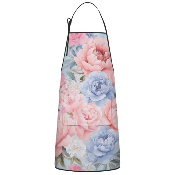 Pioneer Flower Floral Print Pattern Apron-Garden Aprons for Women with Pockets-Cotton Linen Waterproof Kitchen Cooking Gardening Aprons Adjustable for Kitchen,Cooking,BBQ and Salon 33x27 Inch