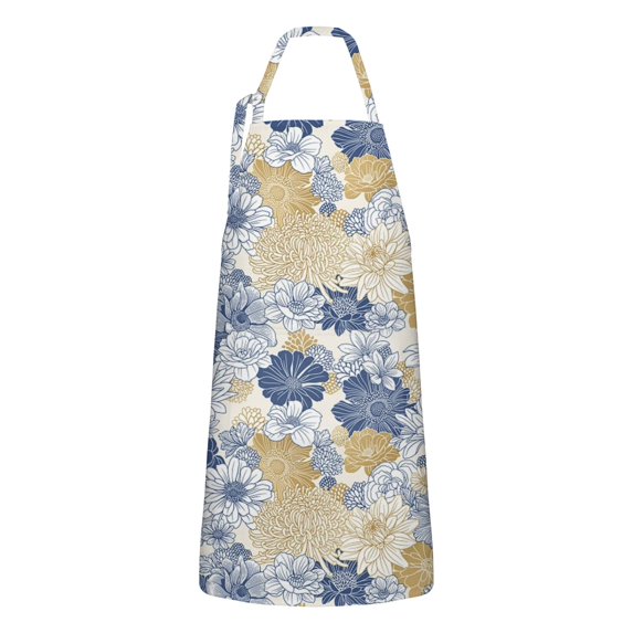 Pioneer Flower Floral Print Pattern Apron-Garden Aprons for Women with Pockets-Cotton Linen Waterproof Kitchen Cooking Gardening Aprons Adjustable for Kitchen,Cooking,BBQ and Salon 33x27 Inch