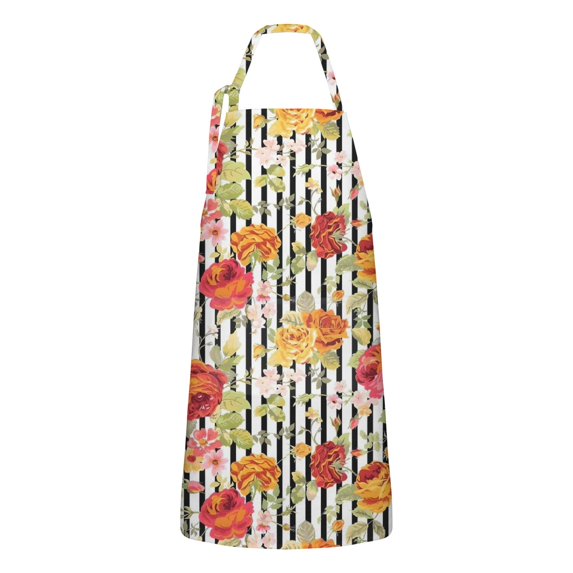 Pioneer Flower Floral Print Pattern Apron-Garden Aprons for Women with Pockets-Cotton Linen Waterproof Kitchen Cooking Gardening Aprons Adjustable for Kitchen,Cooking,BBQ and Salon 33x27 Inch