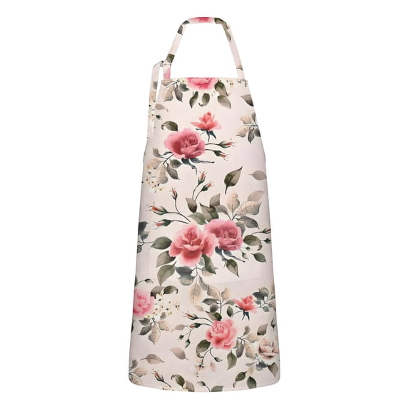 Pioneer Flower Floral Print Pattern Apron-Garden Aprons for Women with Pockets-Cotton Linen Waterproof Kitchen Cooking Gardening Aprons Adjustable for Kitchen,Cooking,BBQ and Salon 33x27 Inch