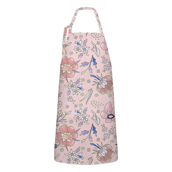 Pioneer Flower Floral Print Pattern Apron-Garden Aprons for Women with Pockets-Cotton Linen Waterproof Kitchen Cooking Gardening Aprons Adjustable for Kitchen,Cooking,BBQ and Salon 33x27 Inch