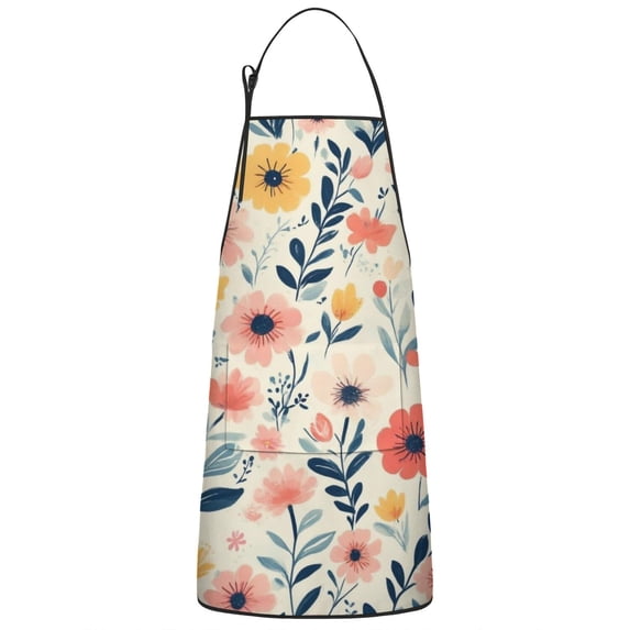Pioneer Flower Floral Print Pattern Apron-Garden Aprons for Women with Pockets-Cotton Linen Waterproof Kitchen Cooking Gardening Aprons Adjustable for Kitchen,Cooking,BBQ and Salon 33x27 Inch