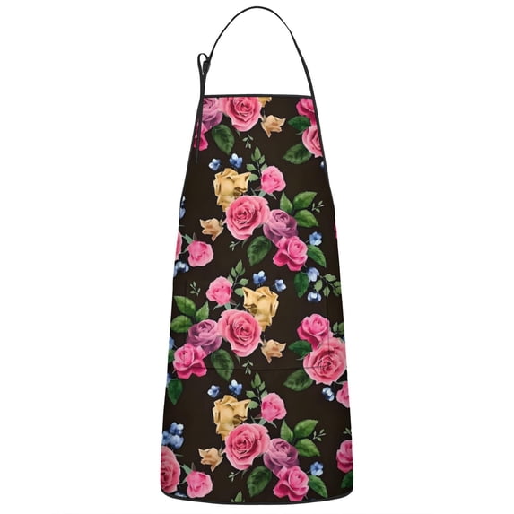 Pioneer Flower Floral Print Pattern Apron-Garden Aprons for Women with Pockets-Cotton Linen Waterproof Kitchen Cooking Gardening Aprons Adjustable for Kitchen,Cooking,BBQ and Salon 33x27 Inch