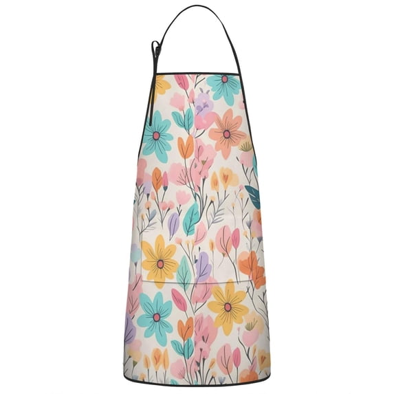 Pioneer Flower Floral Print Pattern Apron-Garden Aprons for Women with Pockets-Cotton Linen Waterproof Kitchen Cooking Gardening Aprons Adjustable for Kitchen,Cooking,BBQ and Salon 33x27 Inch