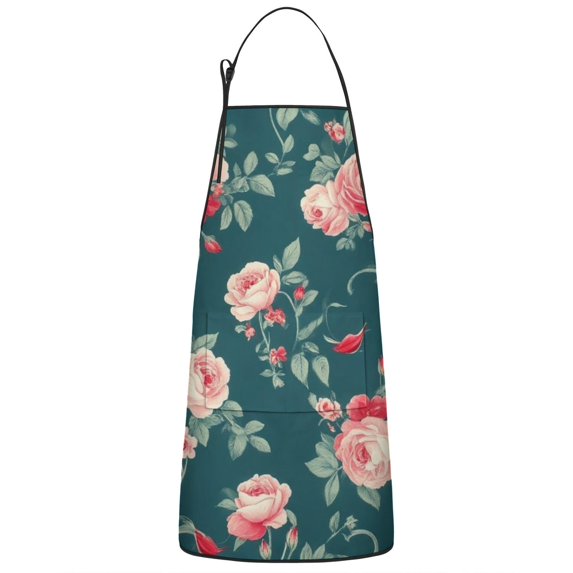Pioneer Flower Floral Print Pattern Apron-Garden Aprons for Women with Pockets-Cotton Linen Waterproof Kitchen Cooking Gardening Aprons Adjustable for Kitchen,Cooking,BBQ and Salon 33x27 Inch
