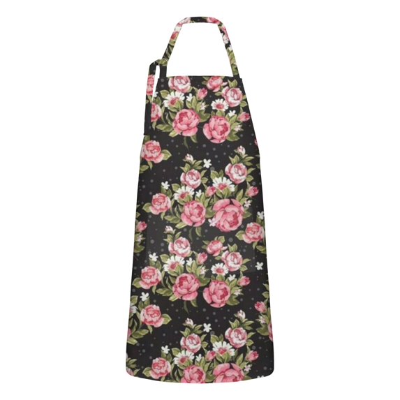 Pioneer Flower Floral Print Pattern Apron-Garden Aprons for Women with Pockets-Cotton Linen Waterproof Kitchen Cooking Gardening Aprons Adjustable for Kitchen,Cooking,BBQ and Salon 33x27 Inch