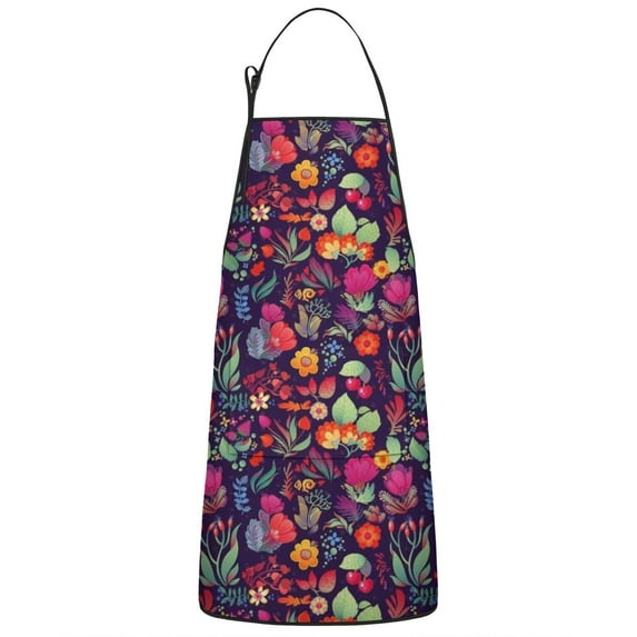 Pioneer Flower Floral Print Pattern Apron-Garden Aprons for Women with Pockets-Cotton Linen Waterproof Kitchen Cooking Gardening Aprons Adjustable for Kitchen,Cooking,BBQ and Salon 33x27 Inch