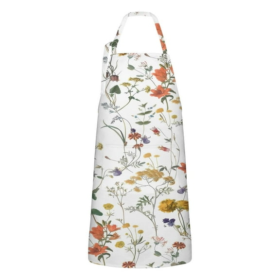Pioneer Flower Floral Print Pattern Apron-Garden Aprons for Women with Pockets-Cotton Linen Waterproof Kitchen Cooking Gardening Aprons Adjustable for Kitchen,Cooking,BBQ and Salon 33x27 Inch