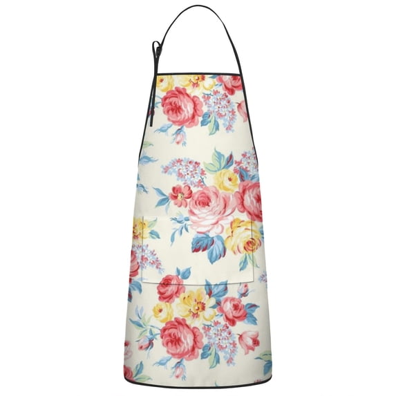 Pioneer Flower Floral Print Pattern Apron-Garden Aprons for Women with Pockets-Cotton Linen Waterproof Kitchen Cooking Gardening Aprons Adjustable for Kitchen,Cooking,BBQ and Salon 33x27 Inch