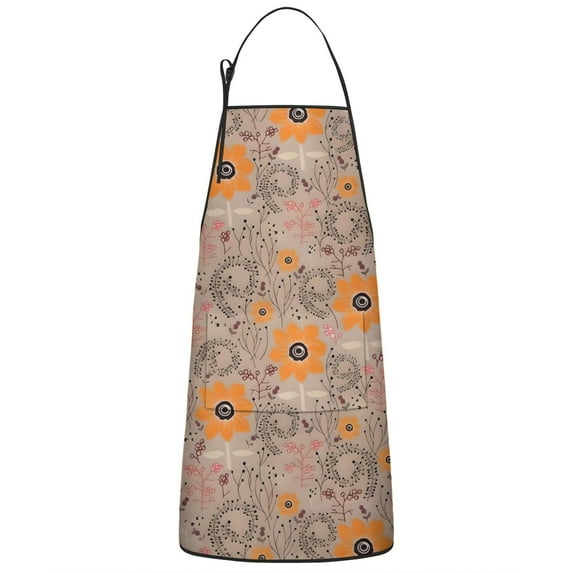Pioneer Flower Floral Print Pattern Apron-Garden Aprons for Women with Pockets-Cotton Linen Waterproof Kitchen Cooking Gardening Aprons Adjustable for Kitchen,Cooking,BBQ and Salon 33x27 Inch