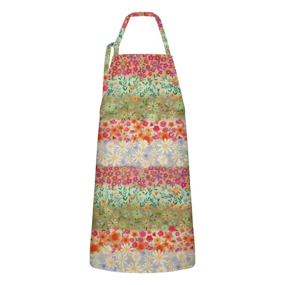 Pioneer Flower Floral Print Pattern Apron-Garden Aprons for Women with Pockets-Cotton Linen Waterproof Kitchen Cooking Gardening Aprons Adjustable for Kitchen,Cooking,BBQ and Salon 33x27 Inch