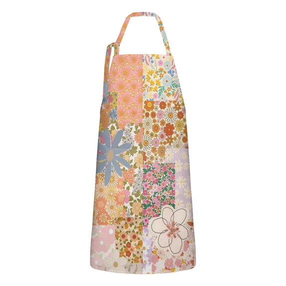Pioneer Flower Floral Print Pattern Apron-Garden Aprons for Women with Pockets-Cotton Linen Waterproof Kitchen Cooking Gardening Aprons Adjustable for Kitchen,Cooking,BBQ and Salon 33x27 Inch