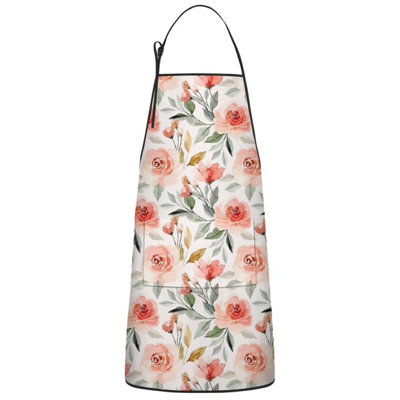 Pioneer Flower Floral Print Pattern Apron-Garden Aprons for Women with Pockets-Cotton Linen Waterproof Kitchen Cooking Gardening Aprons Adjustable for Kitchen,Cooking,BBQ and Salon 33x27 Inch