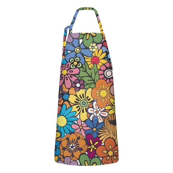 Pioneer Flower Floral Print Pattern Apron-Garden Aprons for Women with Pockets-Cotton Linen Waterproof Kitchen Cooking Gardening Aprons Adjustable for Kitchen,Cooking,BBQ and Salon 33x27 Inch
