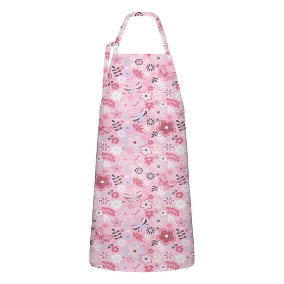Pioneer Flower Floral Print Pattern Apron-Garden Aprons for Women with Pockets-Cotton Linen Waterproof Kitchen Cooking Gardening Aprons Adjustable for Kitchen,Cooking,BBQ and Salon 33x27 Inch