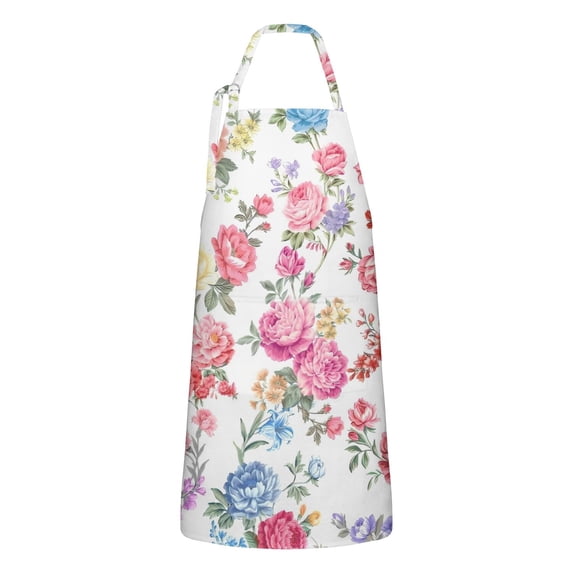 Pioneer Flower Floral Print Pattern Apron-Garden Aprons for Women with Pockets-Cotton Linen Waterproof Kitchen Cooking Gardening Aprons Adjustable for Kitchen,Cooking,BBQ and Salon 33x27 Inch
