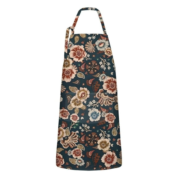 Pioneer Flower Floral Print Pattern Apron-Garden Aprons for Women with Pockets-Cotton Linen Waterproof Kitchen Cooking Gardening Aprons Adjustable for Kitchen,Cooking,BBQ and Salon 33x27 Inch