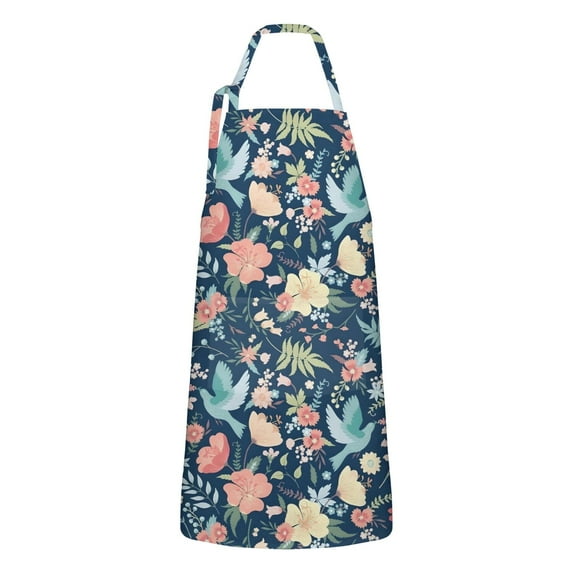 Pioneer Flower Floral Print Pattern Apron-Garden Aprons for Women with Pockets-Cotton Linen Waterproof Kitchen Cooking Gardening Aprons Adjustable for Kitchen,Cooking,BBQ and Salon 33x27 Inch