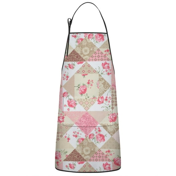 Pioneer Flower Floral Print Pattern Apron-Garden Aprons for Women with Pockets-Cotton Linen Waterproof Kitchen Cooking Gardening Aprons Adjustable for Kitchen,Cooking,BBQ and Salon 33x27 Inch