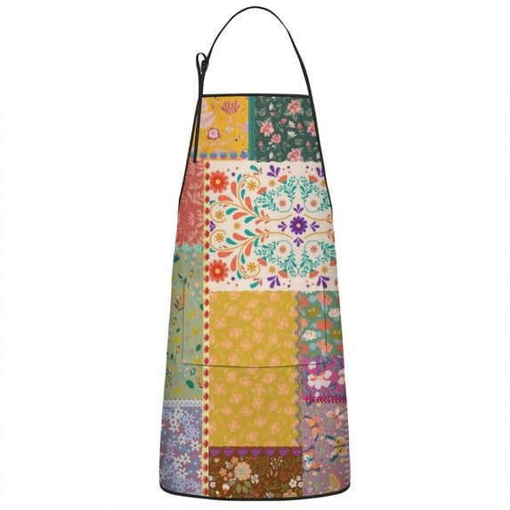 Pioneer Flower Floral Print Pattern Apron-Garden Aprons for Women with Pockets-Cotton Linen Waterproof Kitchen Cooking Gardening Aprons Adjustable for Kitchen,Cooking,BBQ and Salon 33x27 Inch