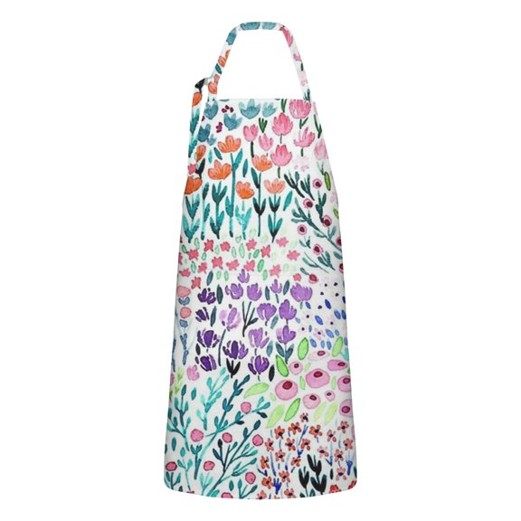 Pioneer Flower Floral Print Pattern Apron-Garden Aprons for Women with Pockets-Cotton Linen Waterproof Kitchen Cooking Gardening Aprons Adjustable for Kitchen,Cooking,BBQ and Salon 33x27 Inch