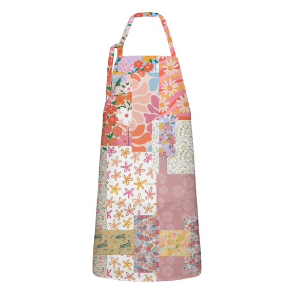 Pioneer Flower Floral Print Pattern Apron-Garden Aprons for Women with Pockets-Cotton Linen Waterproof Kitchen Cooking Gardening Aprons Adjustable for Kitchen,Cooking,BBQ and Salon 33x27 Inch