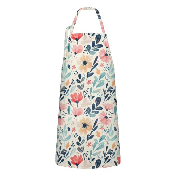 Pioneer Flower Floral Print Pattern Apron-Garden Aprons for Women with Pockets-Cotton Linen Waterproof Kitchen Cooking Gardening Aprons Adjustable for Kitchen,Cooking,BBQ and Salon 33x27 Inch