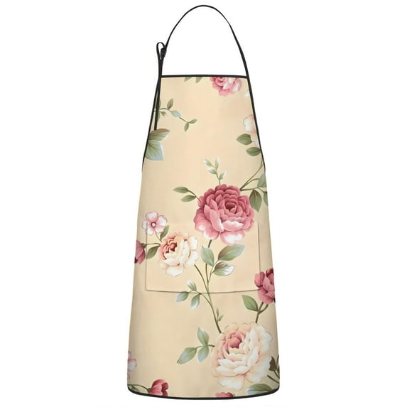 Pioneer Flower Floral Print Pattern Apron-Garden Aprons for Women with Pockets-Cotton Linen Waterproof Kitchen Cooking Gardening Aprons Adjustable for Kitchen,Cooking,BBQ and Salon 33x27 Inch