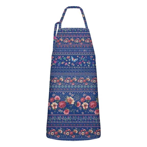 Pioneer Flower Floral Print Pattern Apron-Garden Aprons for Women with Pockets-Cotton Linen Waterproof Kitchen Cooking Gardening Aprons Adjustable for Kitchen,Cooking,BBQ and Salon 33x27 Inch