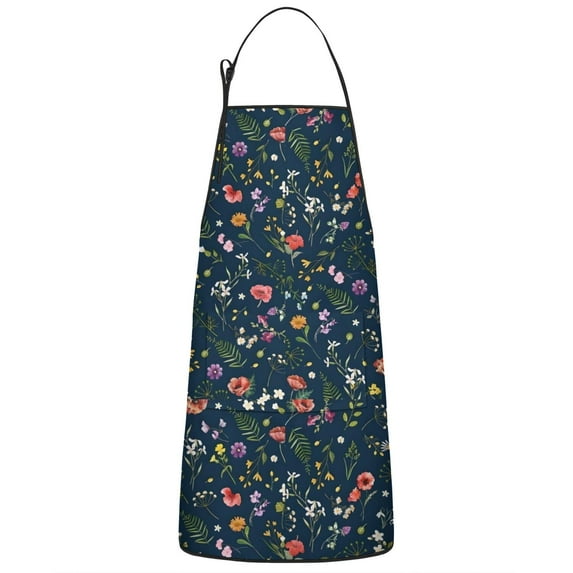 Pioneer Flower Floral Print Pattern Apron-Garden Aprons for Women with Pockets-Cotton Linen Waterproof Kitchen Cooking Gardening Aprons Adjustable for Kitchen,Cooking,BBQ and Salon 33x27 Inch