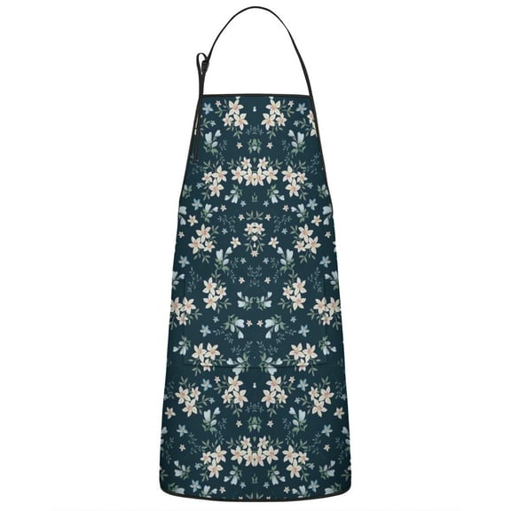 Pioneer Flower Floral Print Pattern Apron-Garden Aprons for Women with Pockets-Cotton Linen Waterproof Kitchen Cooking Gardening Aprons Adjustable for Kitchen,Cooking,BBQ and Salon 33x27 Inch