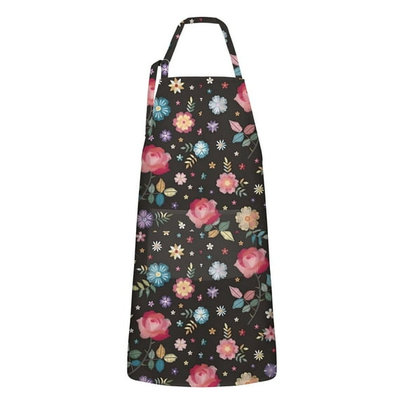 Pioneer Flower Floral Print Pattern Apron-Garden Aprons for Women with Pockets-Cotton Linen Waterproof Kitchen Cooking Gardening Aprons Adjustable for Kitchen,Cooking,BBQ and Salon 33x27 Inch