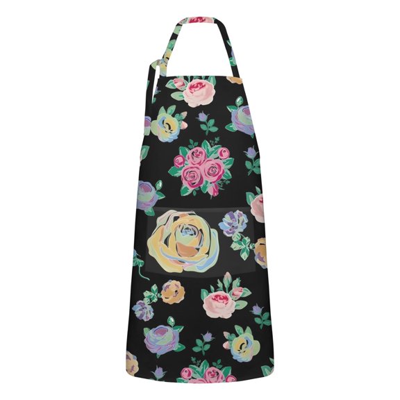 Pioneer Flower Floral Print Pattern Apron-Garden Aprons for Women with Pockets-Cotton Linen Waterproof Kitchen Cooking Gardening Aprons Adjustable for Kitchen,Cooking,BBQ and Salon 33x27 Inch