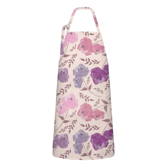 Pioneer Flower Floral Print Pattern Apron-Garden Aprons for Women with Pockets-Cotton Linen Waterproof Kitchen Cooking Gardening Aprons Adjustable for Kitchen,Cooking,BBQ and Salon 33x27 Inch