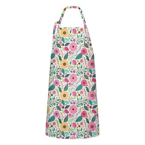 Pioneer Flower Floral Print Pattern Apron-Garden Aprons for Women with Pockets-Cotton Linen Waterproof Kitchen Cooking Gardening Aprons Adjustable for Kitchen,Cooking,BBQ and Salon 33x27 Inch