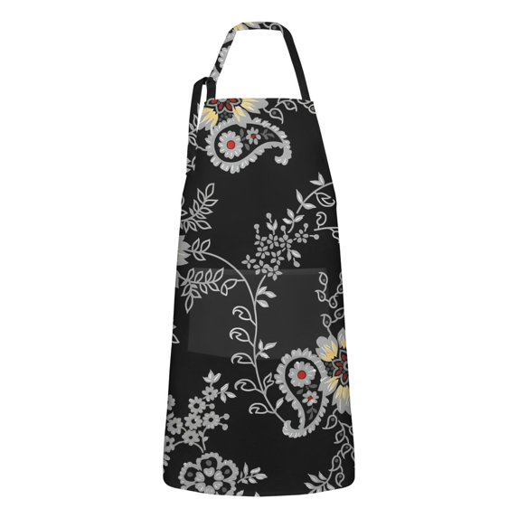 Pioneer Flower Floral Print Pattern Apron-Garden Aprons for Women with Pockets-Cotton Linen Waterproof Kitchen Cooking Gardening Aprons Adjustable for Kitchen,Cooking,BBQ and Salon 33x27 Inch