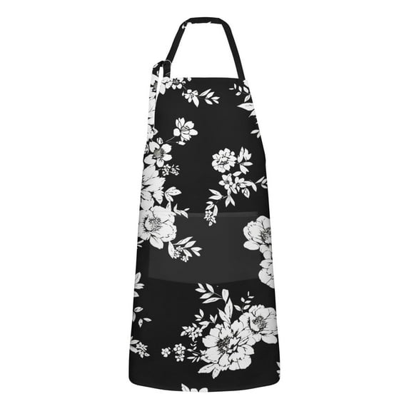 Pioneer Flower Floral Print Pattern Apron-Garden Aprons for Women with Pockets-Cotton Linen Waterproof Kitchen Cooking Gardening Aprons Adjustable for Kitchen,Cooking,BBQ and Salon 33x27 Inch