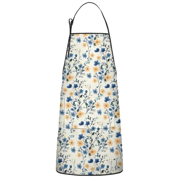 Pioneer Flower Floral Print Pattern Apron-Garden Aprons for Women with Pockets-Cotton Linen Waterproof Kitchen Cooking Gardening Aprons Adjustable for Kitchen,Cooking,BBQ and Salon 33x27 Inch