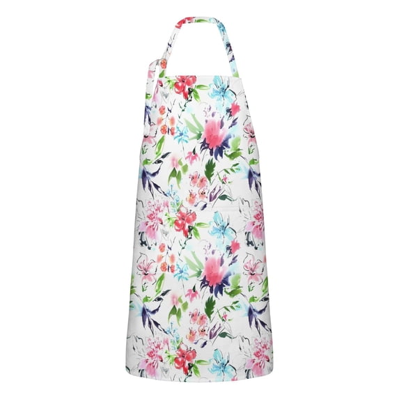 Pioneer Flower Floral Print Pattern Apron-Garden Aprons for Women with Pockets-Cotton Linen Waterproof Kitchen Cooking Gardening Aprons Adjustable for Kitchen,Cooking,BBQ and Salon 33x27 Inch