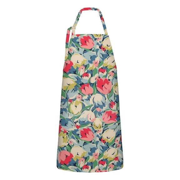 Pioneer Flower Floral Print Pattern Apron-Garden Aprons for Women with Pockets-Cotton Linen Waterproof Kitchen Cooking Gardening Aprons Adjustable for Kitchen,Cooking,BBQ and Salon 33x27 Inch