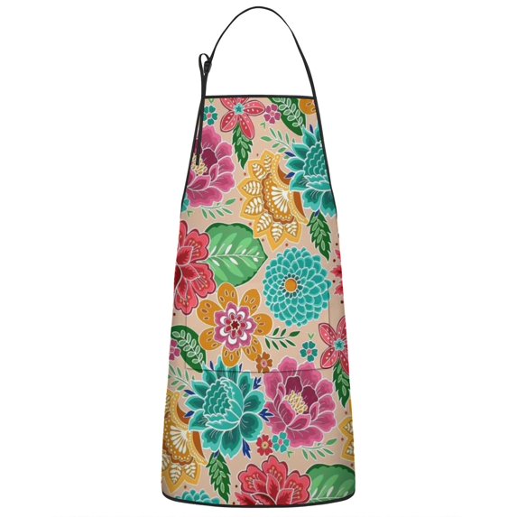 Pioneer Flower Floral Print Pattern Apron-Garden Aprons for Women with Pockets-Cotton Linen Waterproof Kitchen Cooking Gardening Aprons Adjustable for Kitchen,Cooking,BBQ and Salon 33x27 Inch