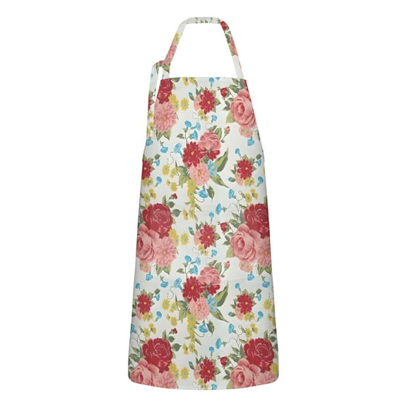 Pioneer Flower Floral Print Pattern Apron-Garden Aprons for Women with Pockets-Cotton Linen Waterproof Kitchen Cooking Gardening Aprons Adjustable for Kitchen,Cooking,BBQ and Salon 33x27 Inch
