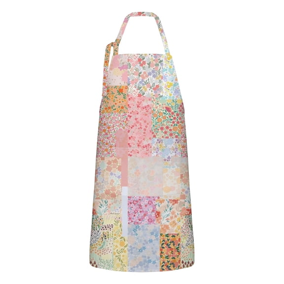 Pioneer Flower Floral Print Pattern Apron-Garden Aprons for Women with Pockets-Cotton Linen Waterproof Kitchen Cooking Gardening Aprons Adjustable for Kitchen,Cooking,BBQ and Salon 33x27 Inch