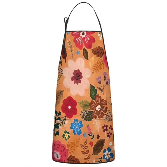 Pioneer Flower Floral Print Pattern Apron-Garden Aprons for Women with Pockets-Cotton Linen Waterproof Kitchen Cooking Gardening Aprons Adjustable for Kitchen,Cooking,BBQ and Salon 33x27 Inch