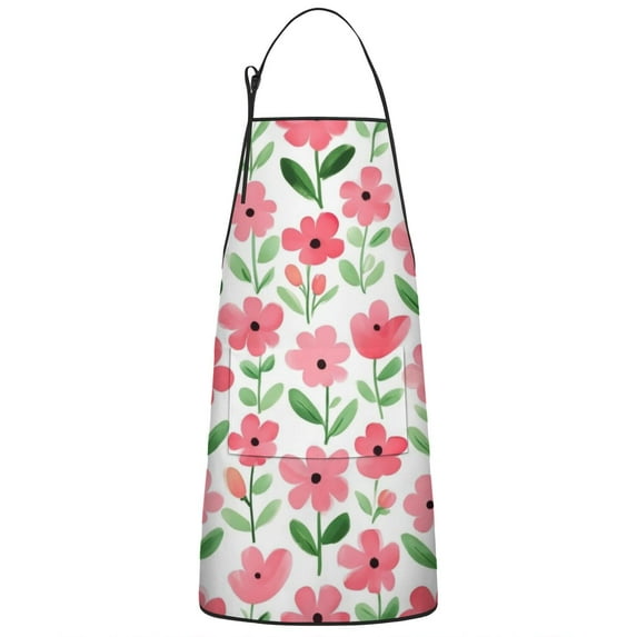 Pioneer Flower Floral Print Pattern Apron-Garden Aprons for Women with Pockets-Cotton Linen Waterproof Kitchen Cooking Gardening Aprons Adjustable for Kitchen,Cooking,BBQ and Salon 33x27 Inch