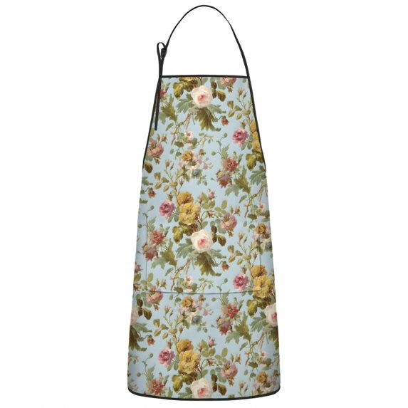 Pioneer Flower Floral Print Pattern Apron-Garden Aprons for Women with Pockets-Cotton Linen Waterproof Kitchen Cooking Gardening Aprons Adjustable for Kitchen,Cooking,BBQ and Salon 33x27 Inch
