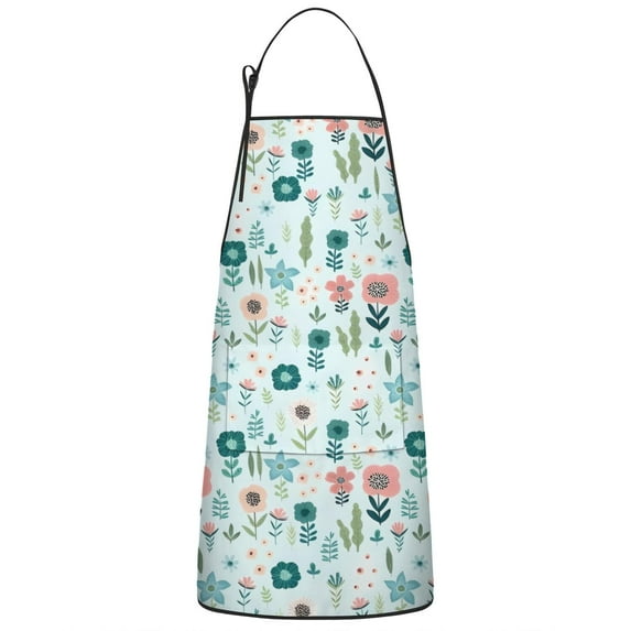 Pioneer Flower Floral Print Pattern Apron-Garden Aprons for Women with Pockets-Cotton Linen Waterproof Kitchen Cooking Gardening Aprons Adjustable for Kitchen,Cooking,BBQ and Salon 33x27 Inch