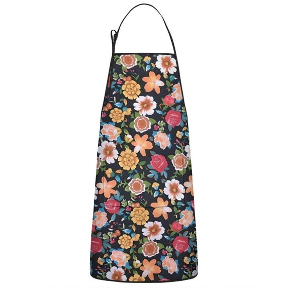 Pioneer Flower Floral Print Pattern Apron-Garden Aprons for Women with Pockets-Cotton Linen Waterproof Kitchen Cooking Gardening Aprons Adjustable for Kitchen,Cooking,BBQ and Salon 33x27 Inch