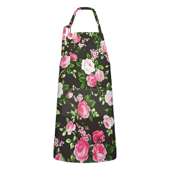 Pioneer Flower Floral Print Pattern Apron-Garden Aprons for Women with Pockets-Cotton Linen Waterproof Kitchen Cooking Gardening Aprons Adjustable for Kitchen,Cooking,BBQ and Salon 33x27 Inch